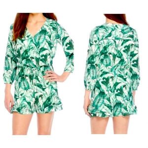 NWT Kaari Blue Palm Tree Romper - Plus Size Tropical Beachy Floral Shorts